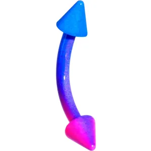 16 Gauge 3/8 Color Plated Blue Pink Fade Cone Curved Eyebrow Ring