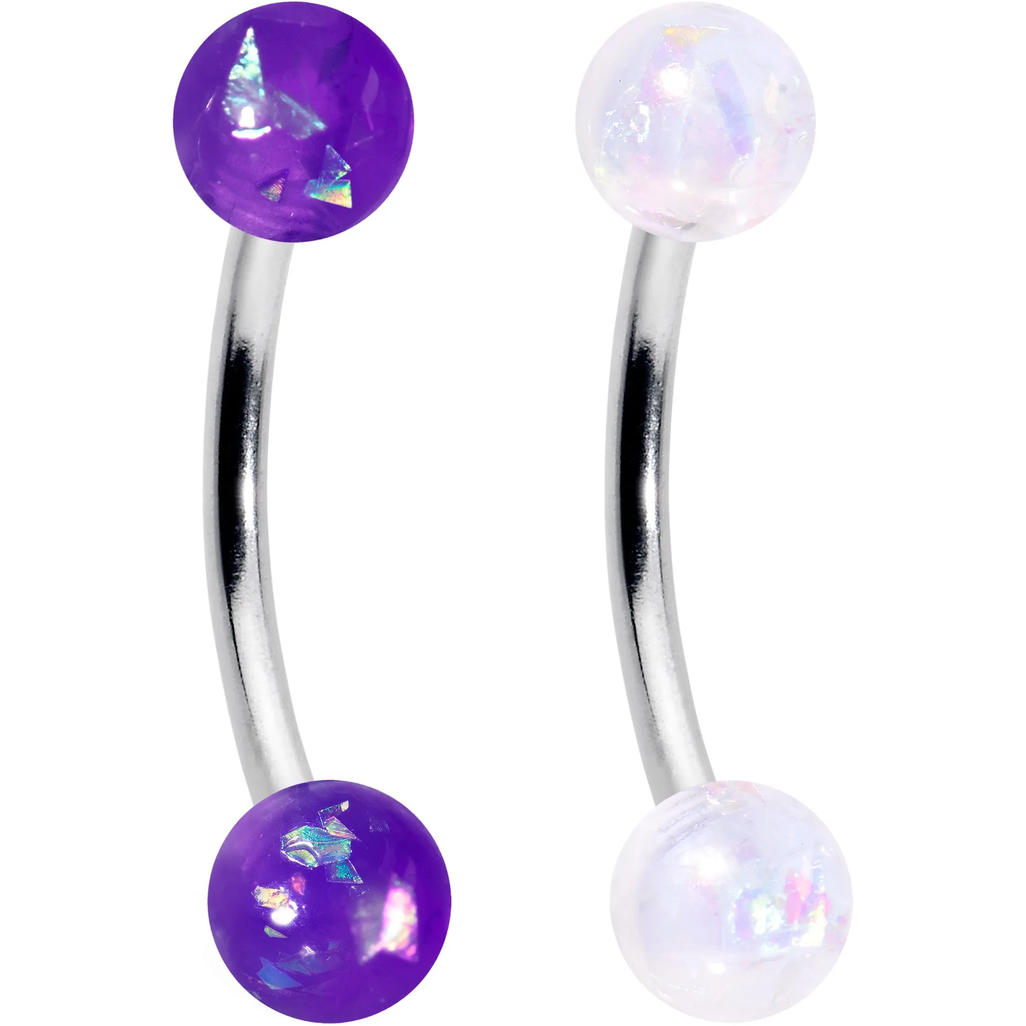 16 Gauge 3/8 Pink White Purple Faux Opal PackCurved Eyebrow Ring Set of 4