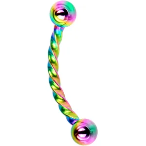 16 Gauge 3/8 Rainbow IP Seriously Twisted Curved Eyebrow Ring
