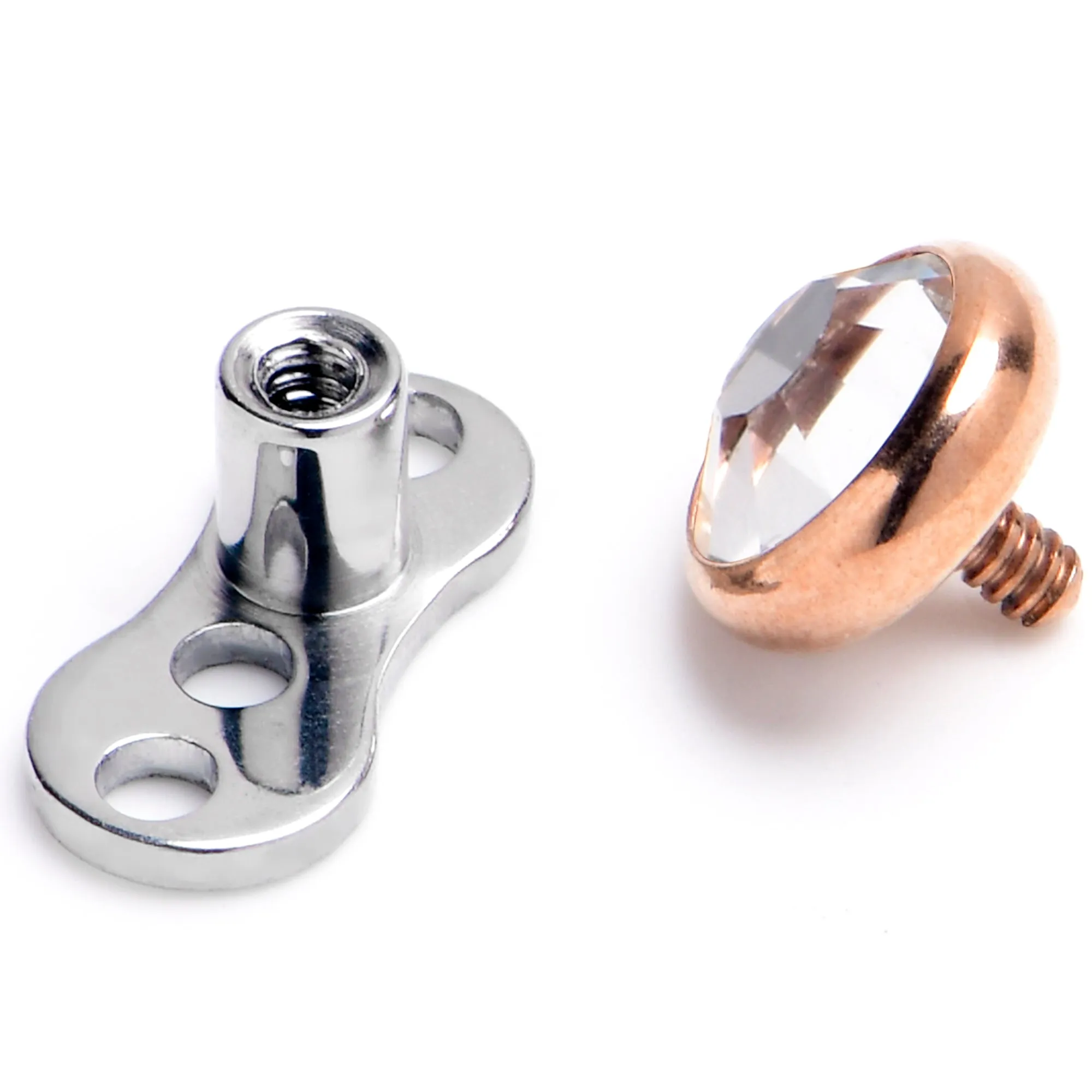 16 Gauge 4mm Gem Bezel Rose Gold Top 3 Hole Dermal Implant Grade Titanium Anchor Base