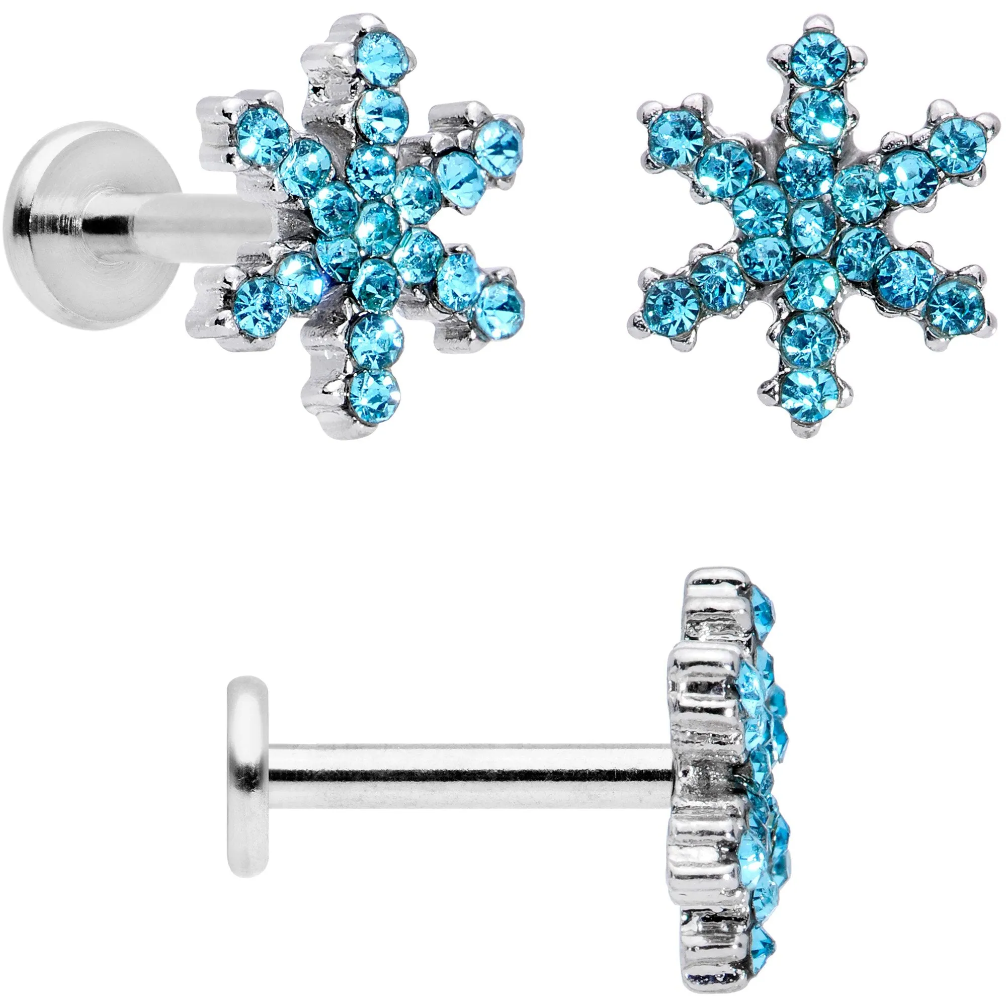 16 Gauge 5/16 Blue CZ Gem Snowflake Internally Threaded Labret Set