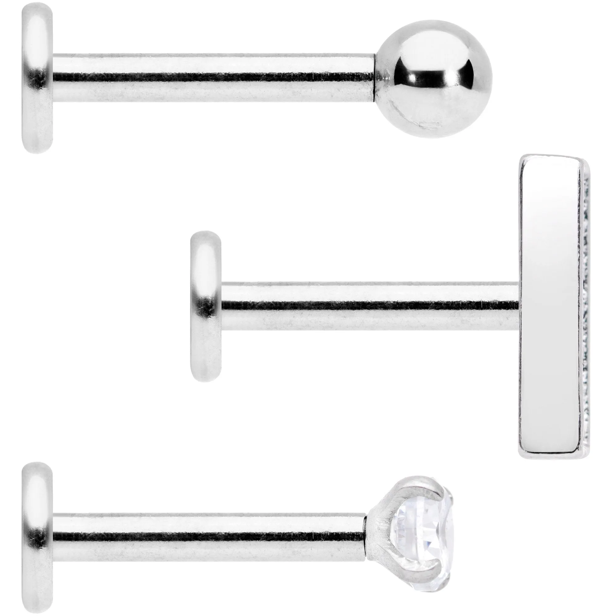 16 Gauge 5/16 Clear Black CZ Bar Internally Threaded Labret Set of 3