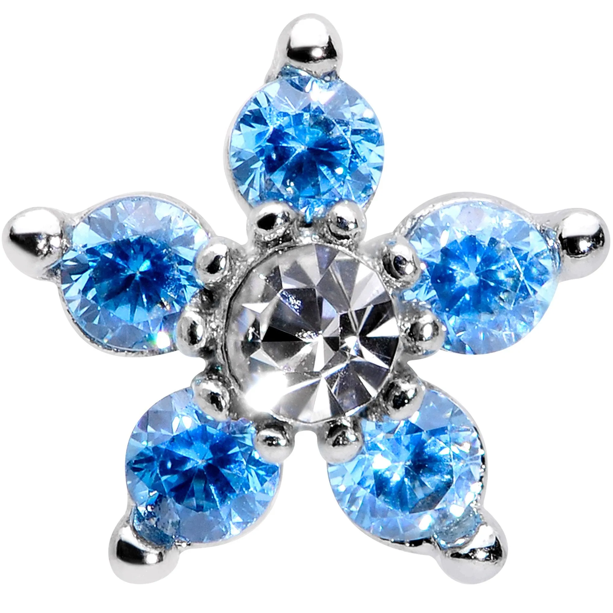 16 Gauge 5/16 Clear Blue CZ Gem Star Internally Threaded Labret Tragus