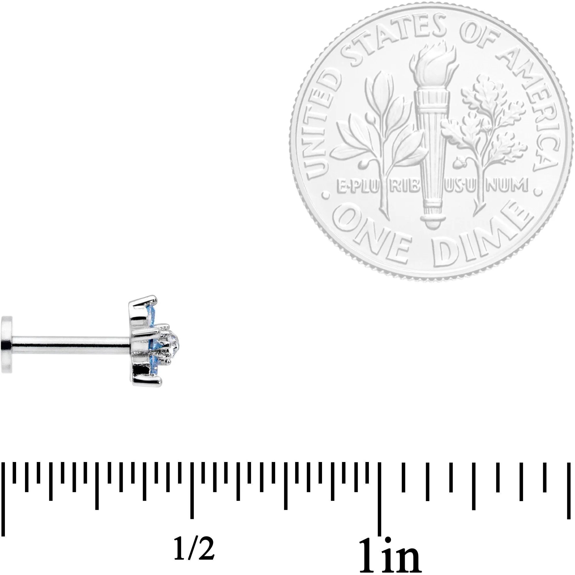 16 Gauge 5/16 Clear Blue CZ Gem Star Internally Threaded Labret Tragus
