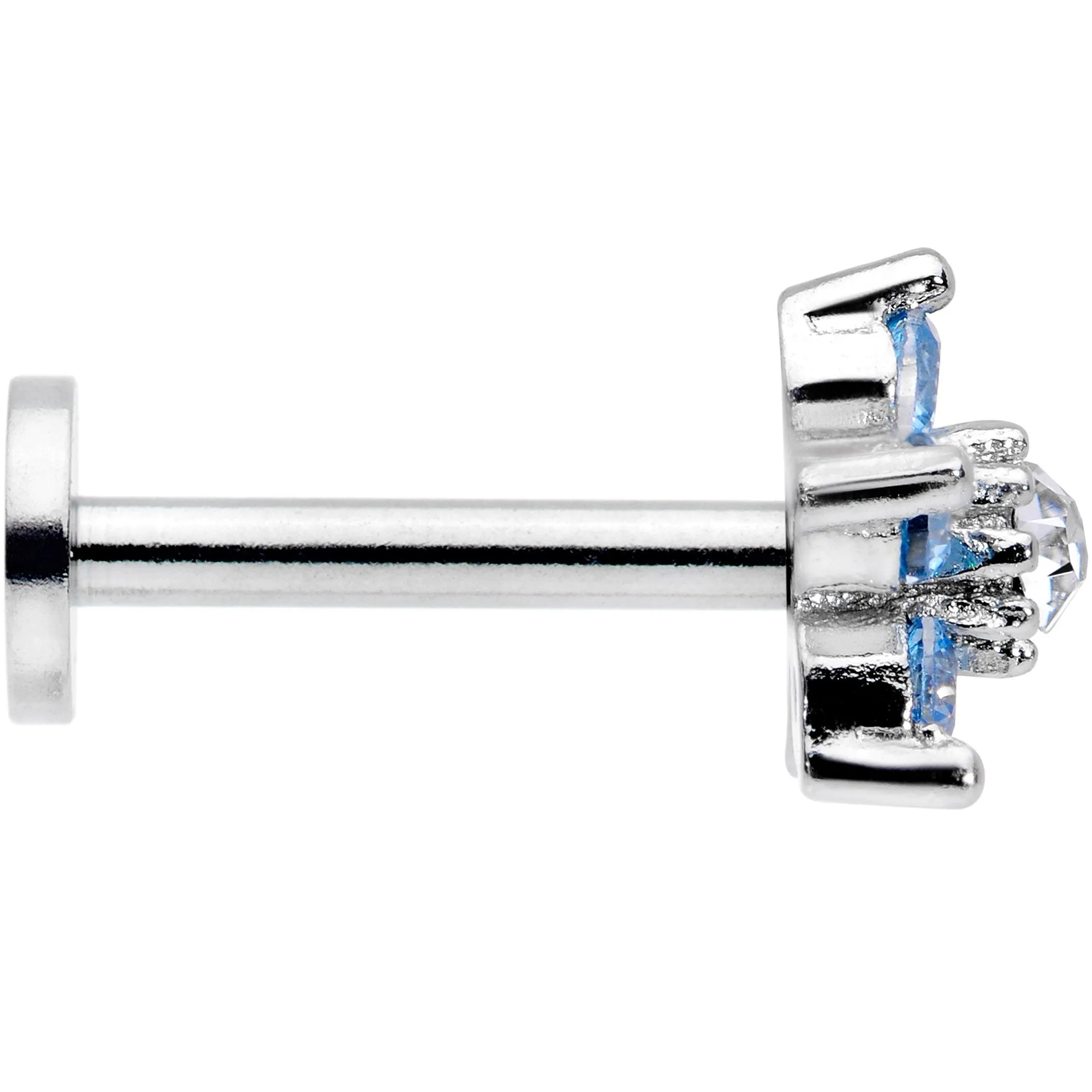 16 Gauge 5/16 Clear Blue CZ Gem Star Internally Threaded Labret Tragus