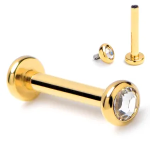 16 Gauge 5/16 Clear CZ Gem Gold Hue  ASTM F-136 Implant Grade Titanium Internally Threaded Labret
