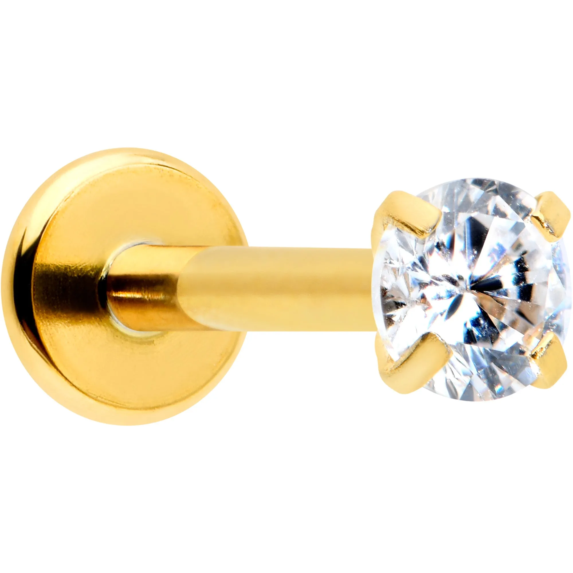 16 Gauge 5/16 Clear Gem Gold Tone Round Internal Thread Labret Tragus