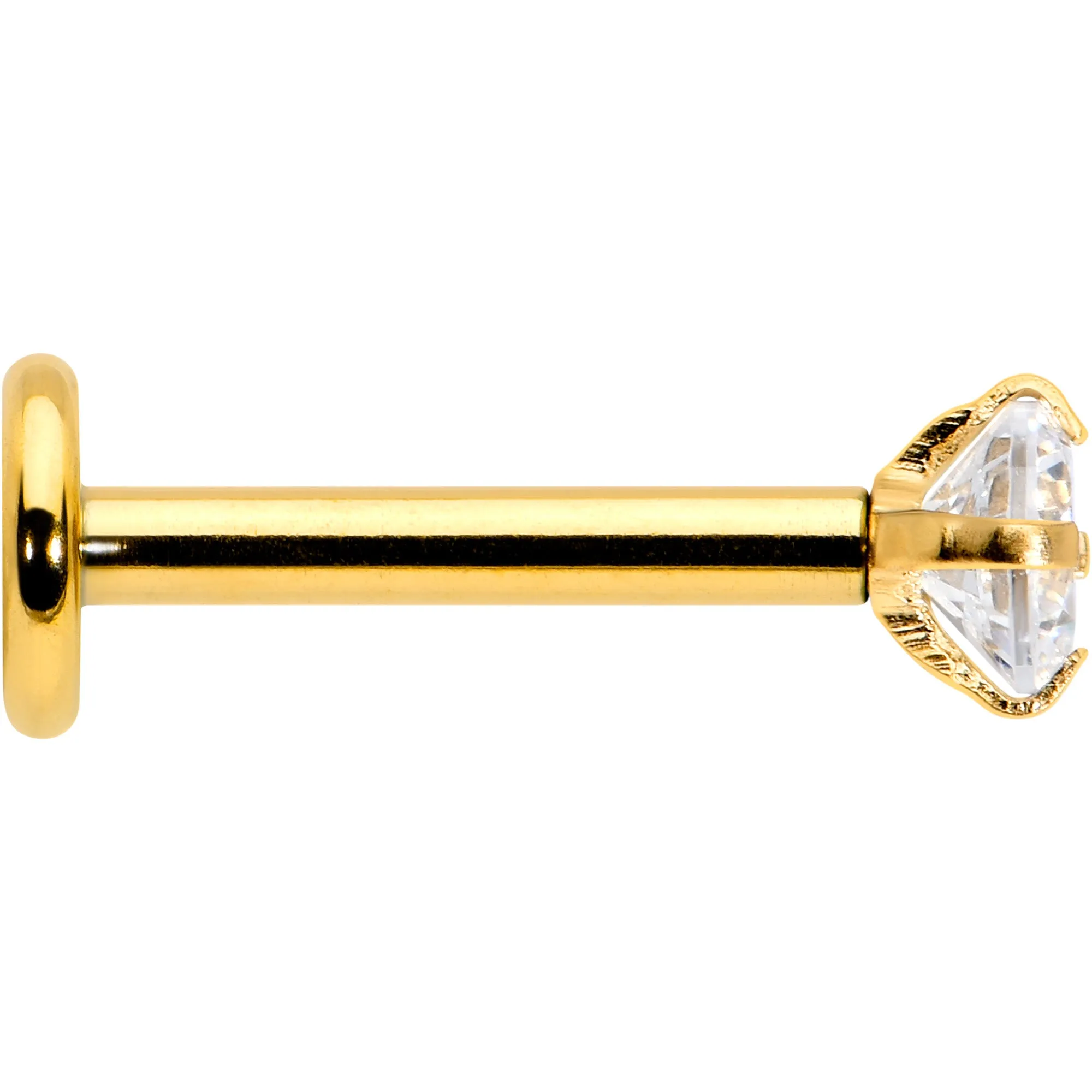 16 Gauge 5/16 Clear Gem Gold Tone Round Internal Thread Labret Tragus