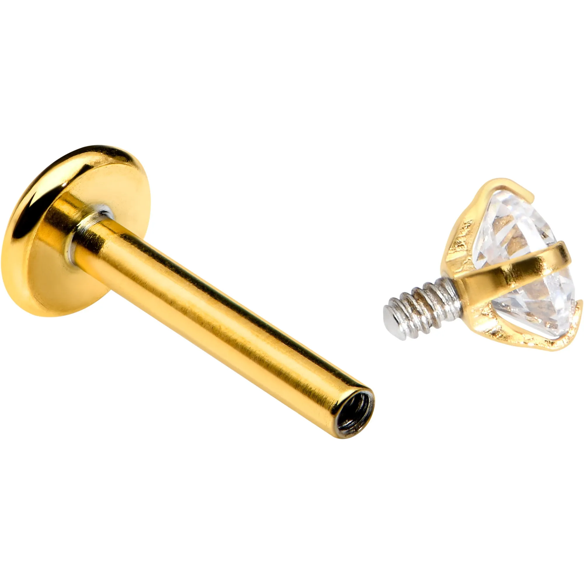 16 Gauge 5/16 Clear Gem Gold Tone Round Internal Thread Labret Tragus