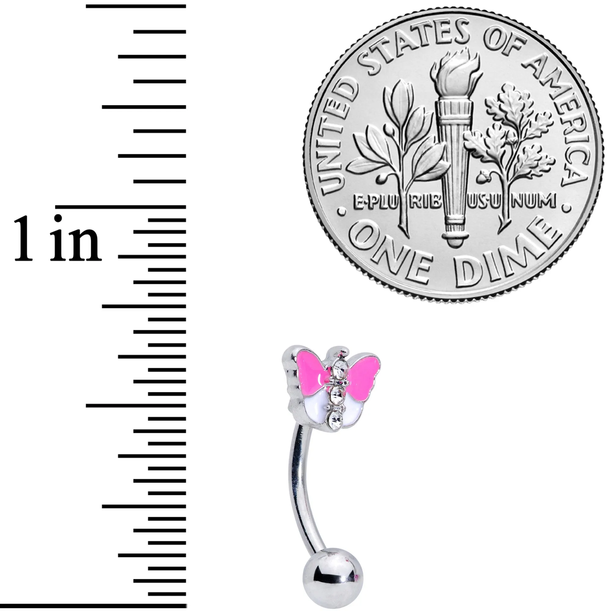 16 Gauge 5/16 Clear Gem Pink UV Butterfly Curved Eyebrow Ring Set of 4