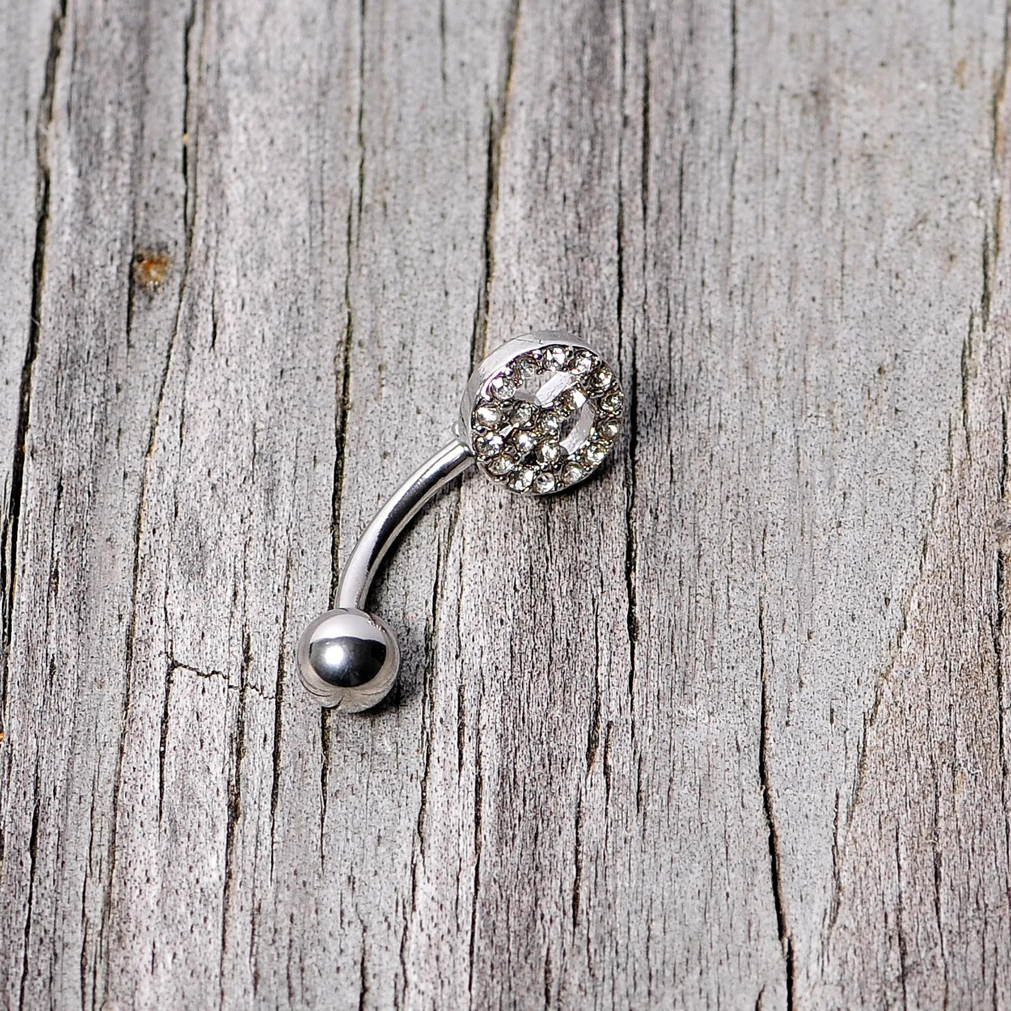 16 Gauge 5/16 Clear Gem Retro Peace Sign Curved Eyebrow Ring