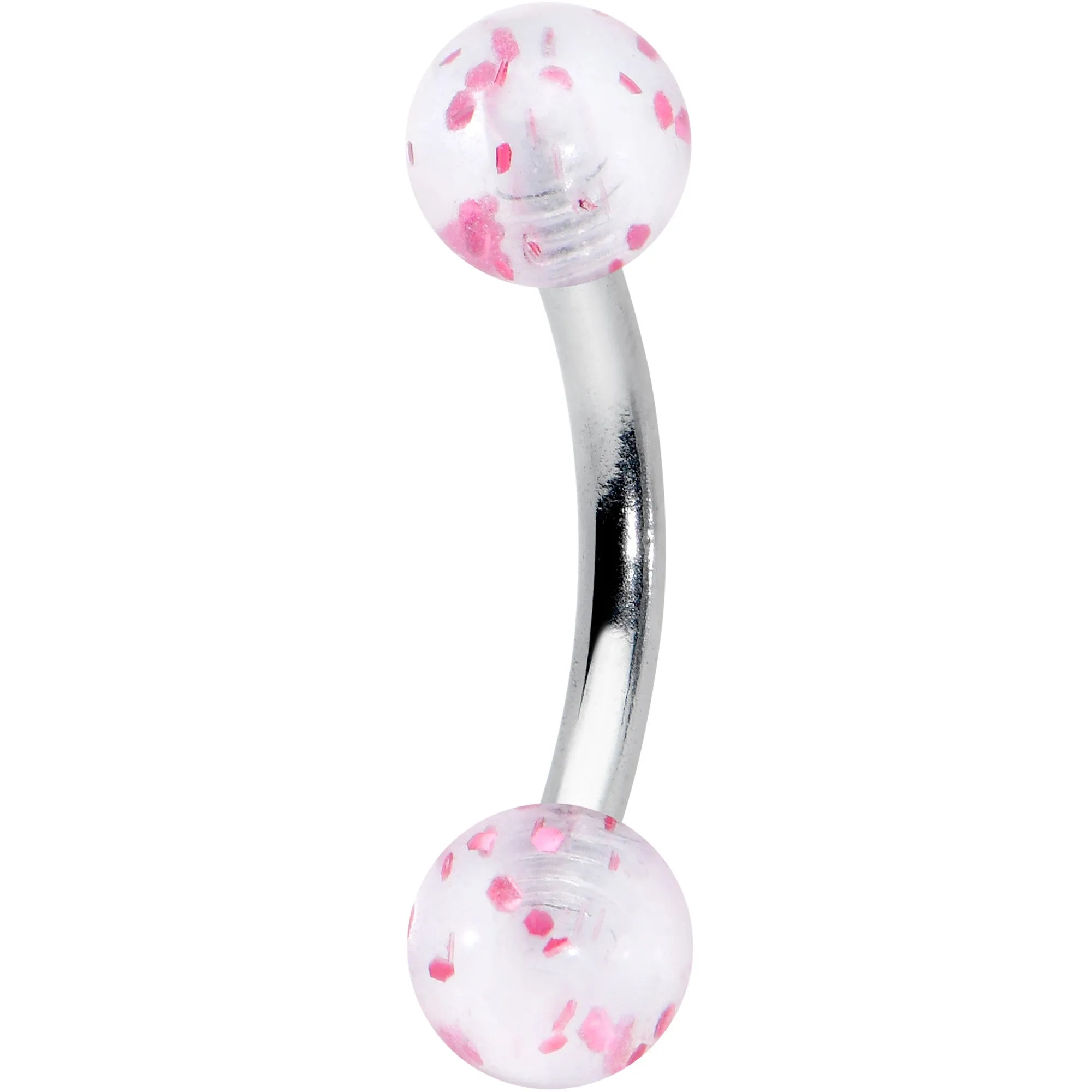 16 Gauge 5/16 Clear Pink Glitter Ends Curved Eyebrow Ring