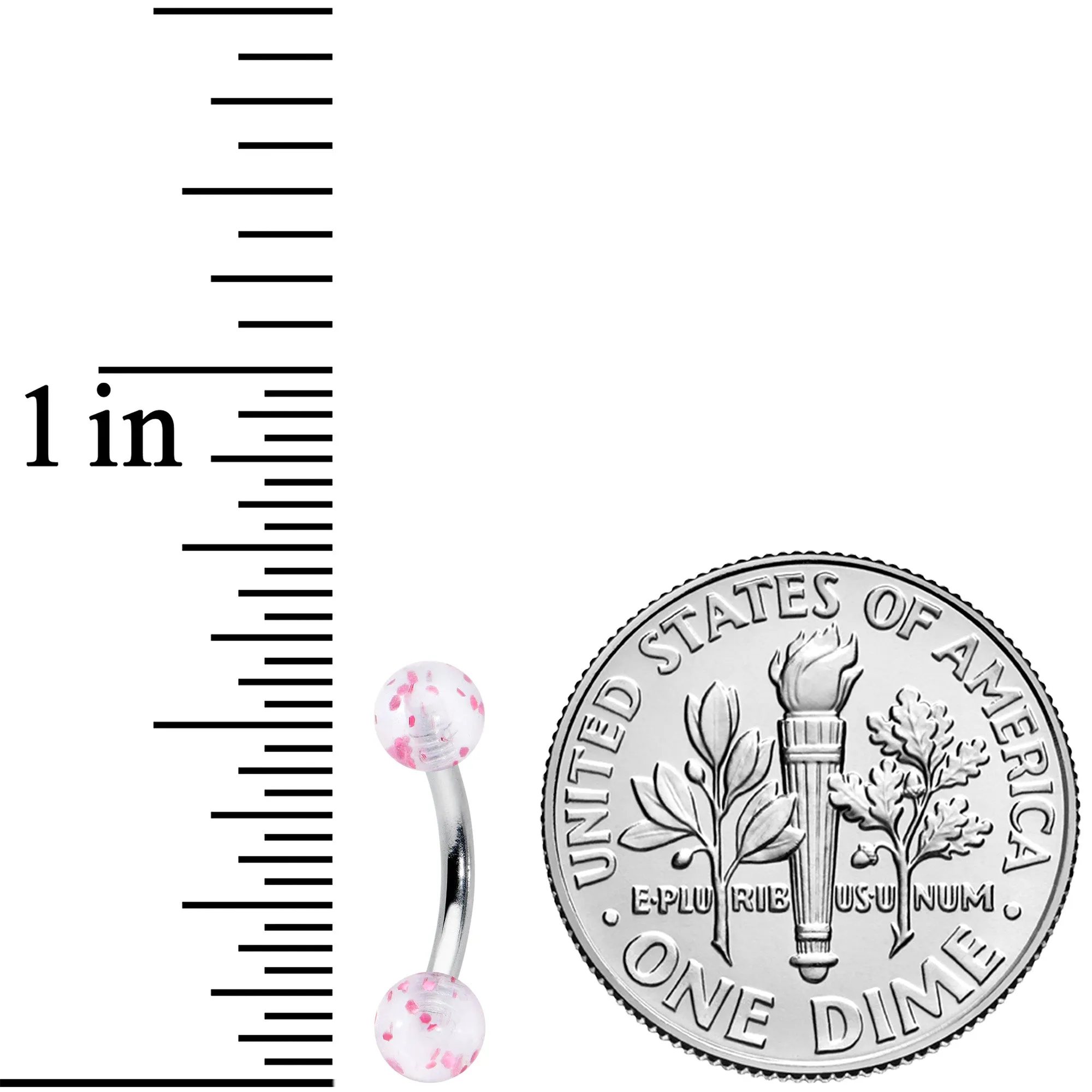 16 Gauge 5/16 Clear Pink Glitter Ends Curved Eyebrow Ring