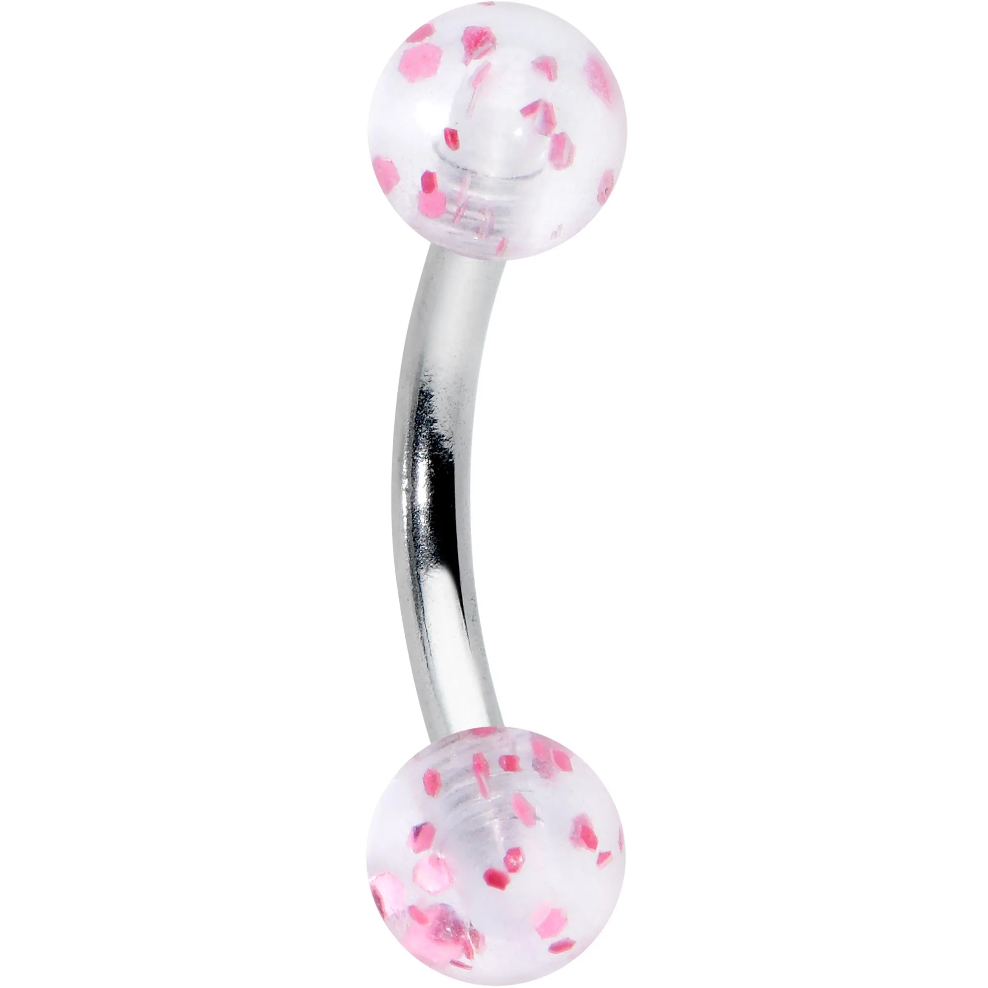 16 Gauge 5/16 Clear Pink Glitter Ends Curved Eyebrow Ring