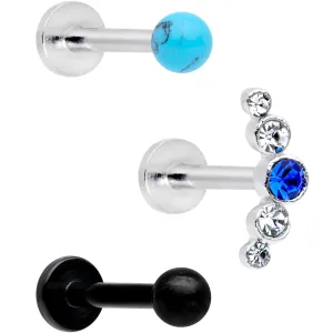 16 Gauge 5/16 Faux Turquoise Ball Internally Threaded Labret Set of 3