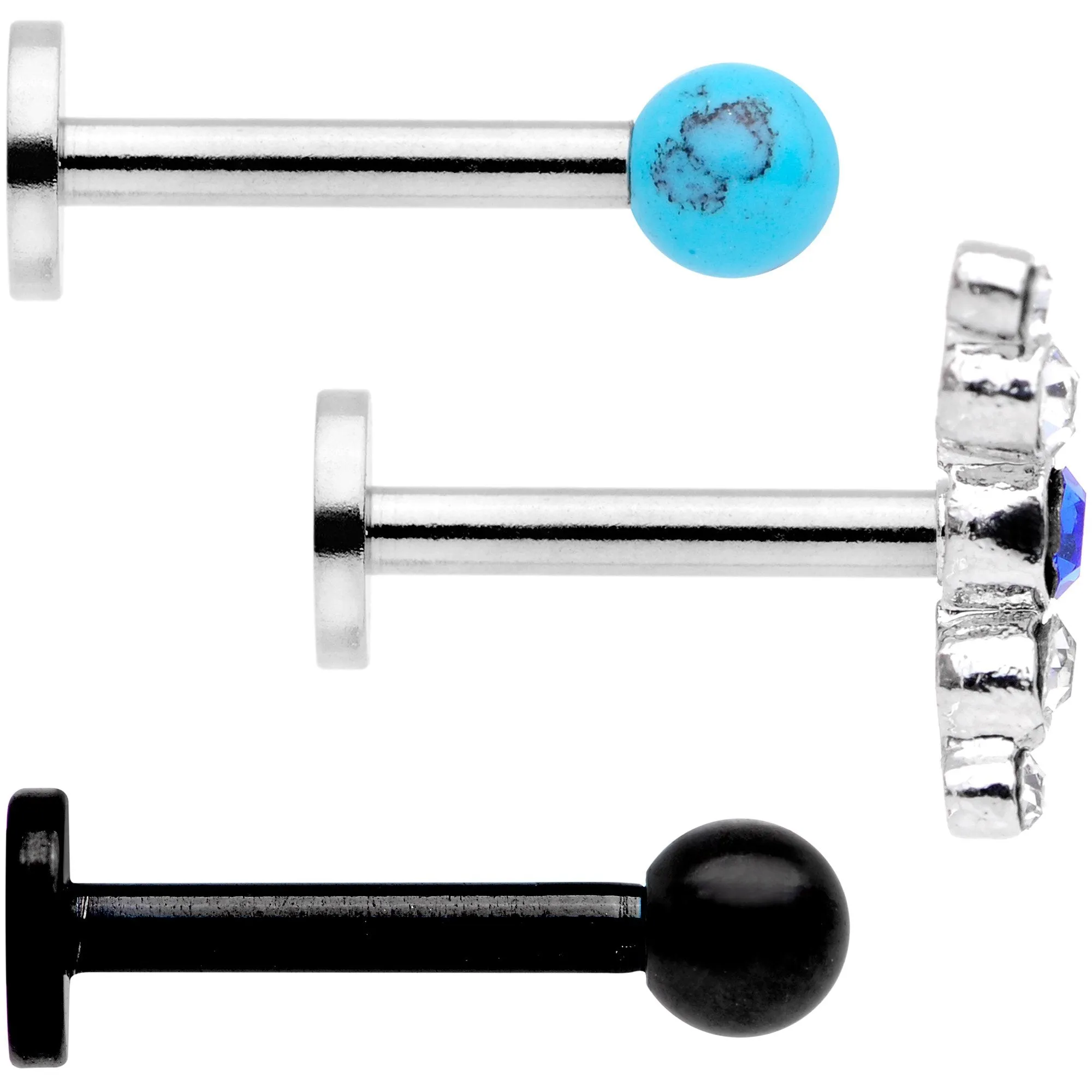 16 Gauge 5/16 Faux Turquoise Ball Internally Threaded Labret Set of 3