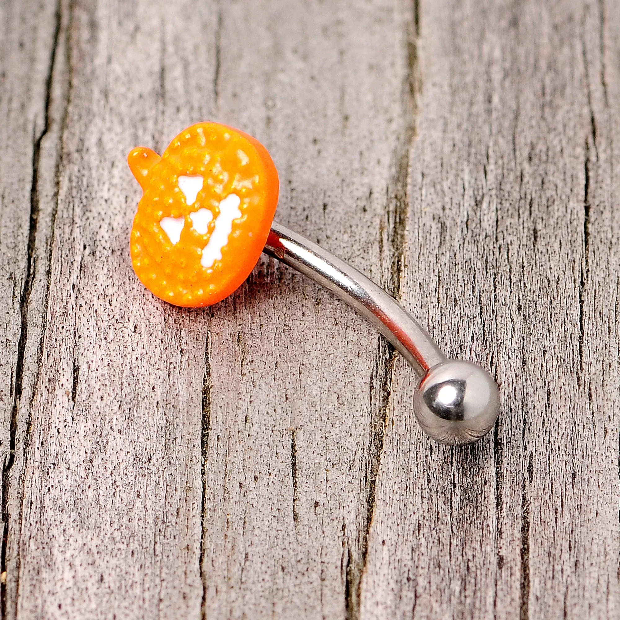 16 Gauge 5/16 Jack O Lantern Pumpkin Halloween Curved Eyebrow Ring