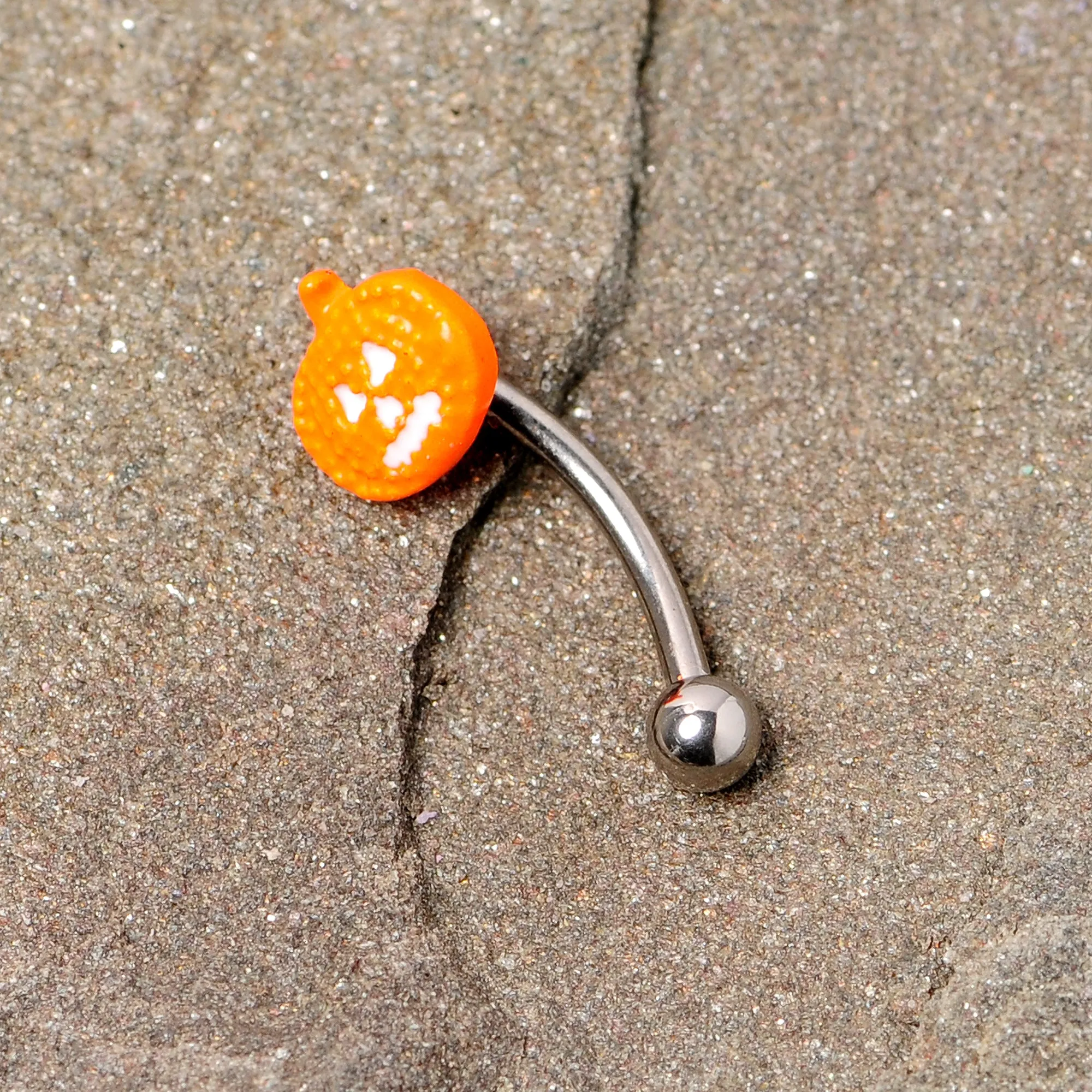 16 Gauge 5/16 Jack O Lantern Pumpkin Halloween Curved Eyebrow Ring