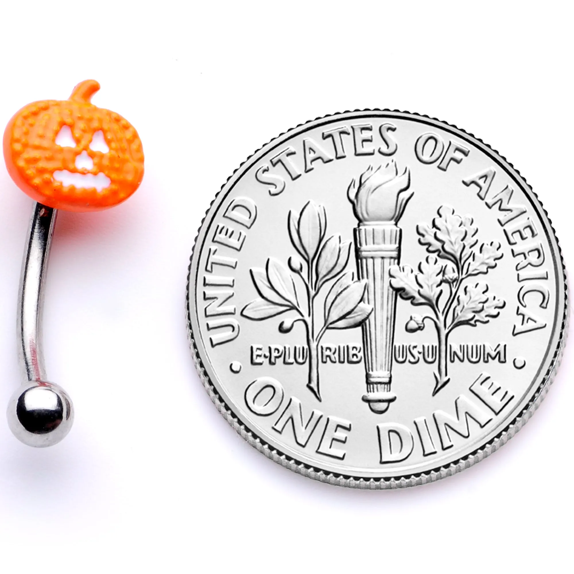 16 Gauge 5/16 Jack O Lantern Pumpkin Halloween Curved Eyebrow Ring