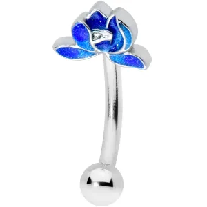 16 Gauge 5/16 Lovely Blue Lotus Flower Curved Eyebrow Ring