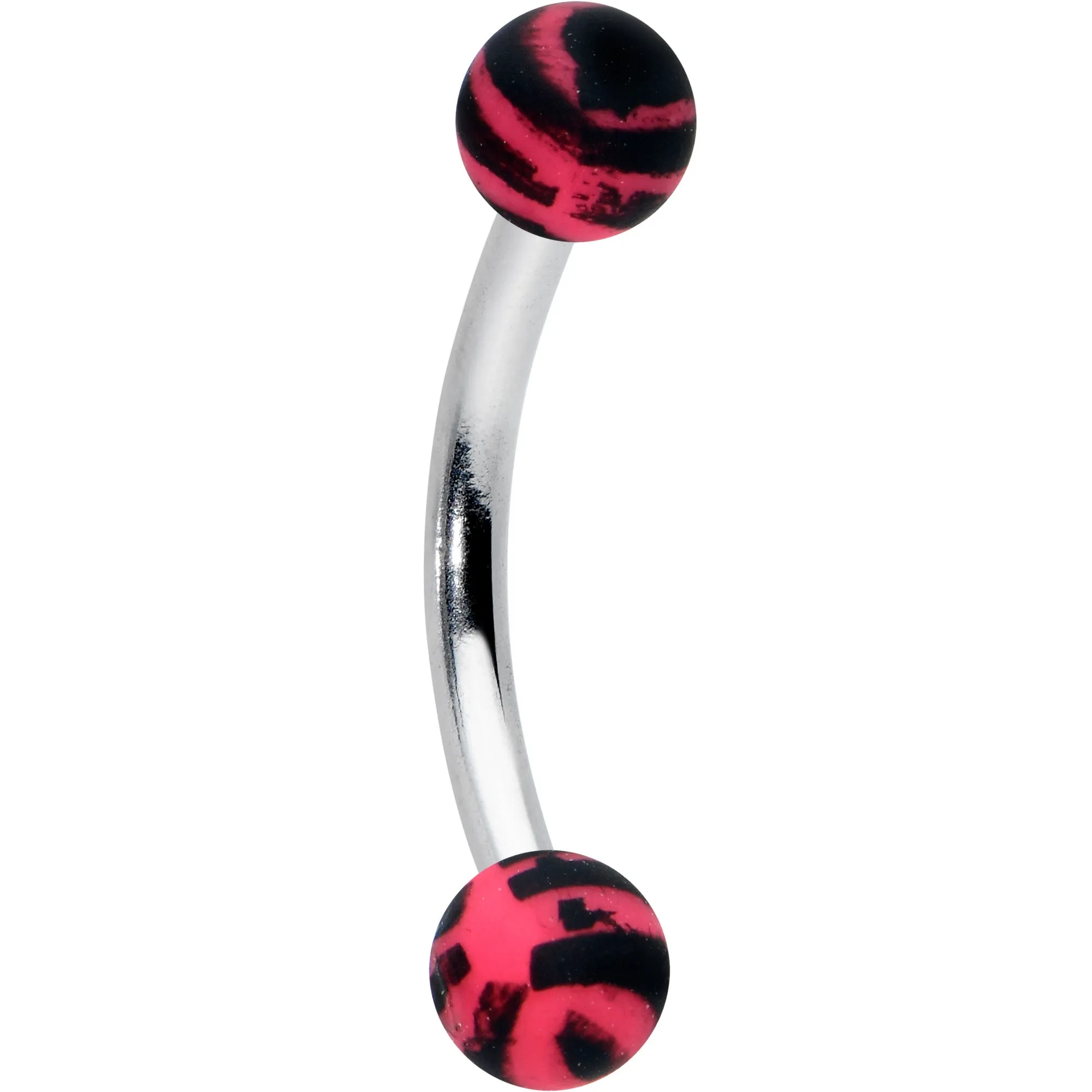 16 Gauge 5/16 Matte Pink Zebra Stripe Curved Eyebrow Ring