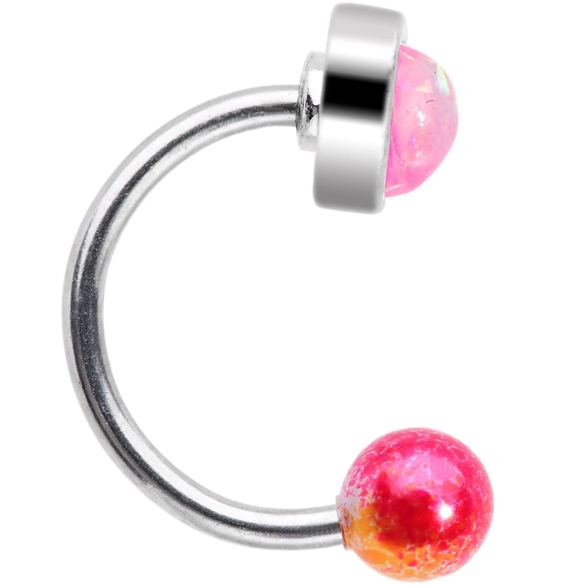 16 Gauge 5/16 Pink Faux Opal Heart Pearlescent Horseshoe Barbell