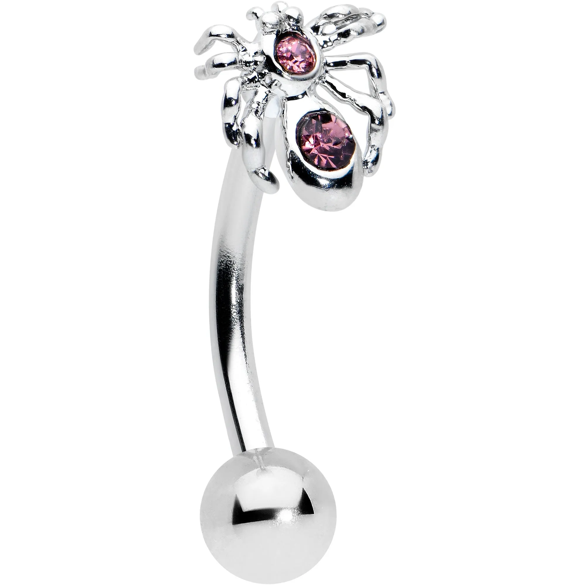 16 Gauge 5/16 Pink Gem Black Spider Witch Curved Eyebrow Ring Set of 3