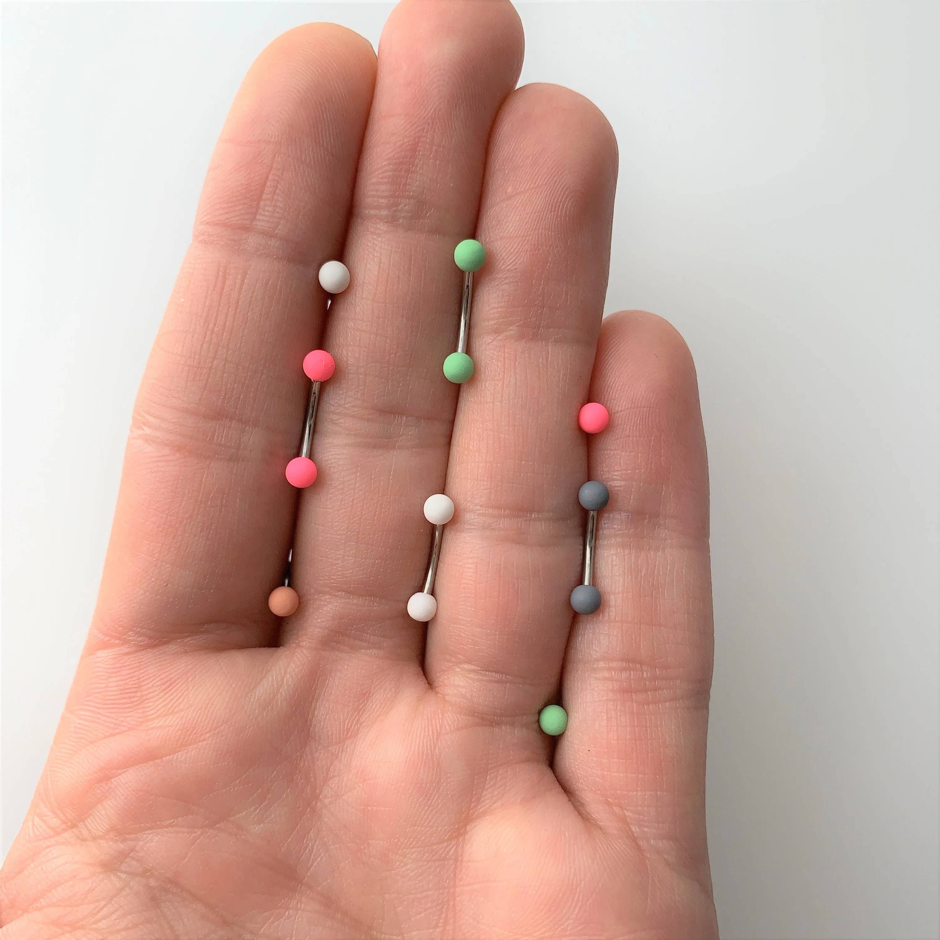 16 Gauge 5/16 Pink Green Matte Curved Eyebrow Ring Set of 4