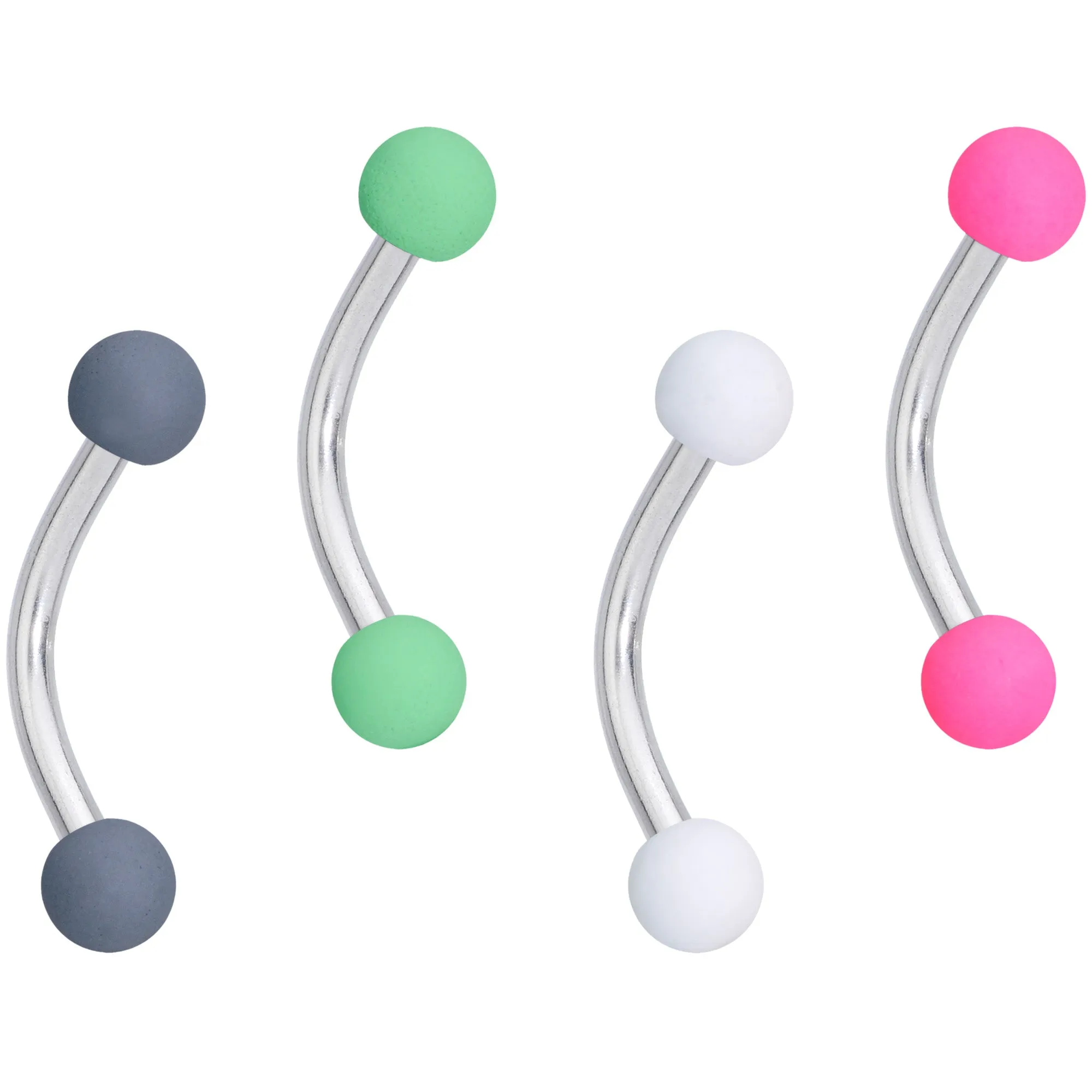16 Gauge 5/16 Pink Green Matte Curved Eyebrow Ring Set of 4
