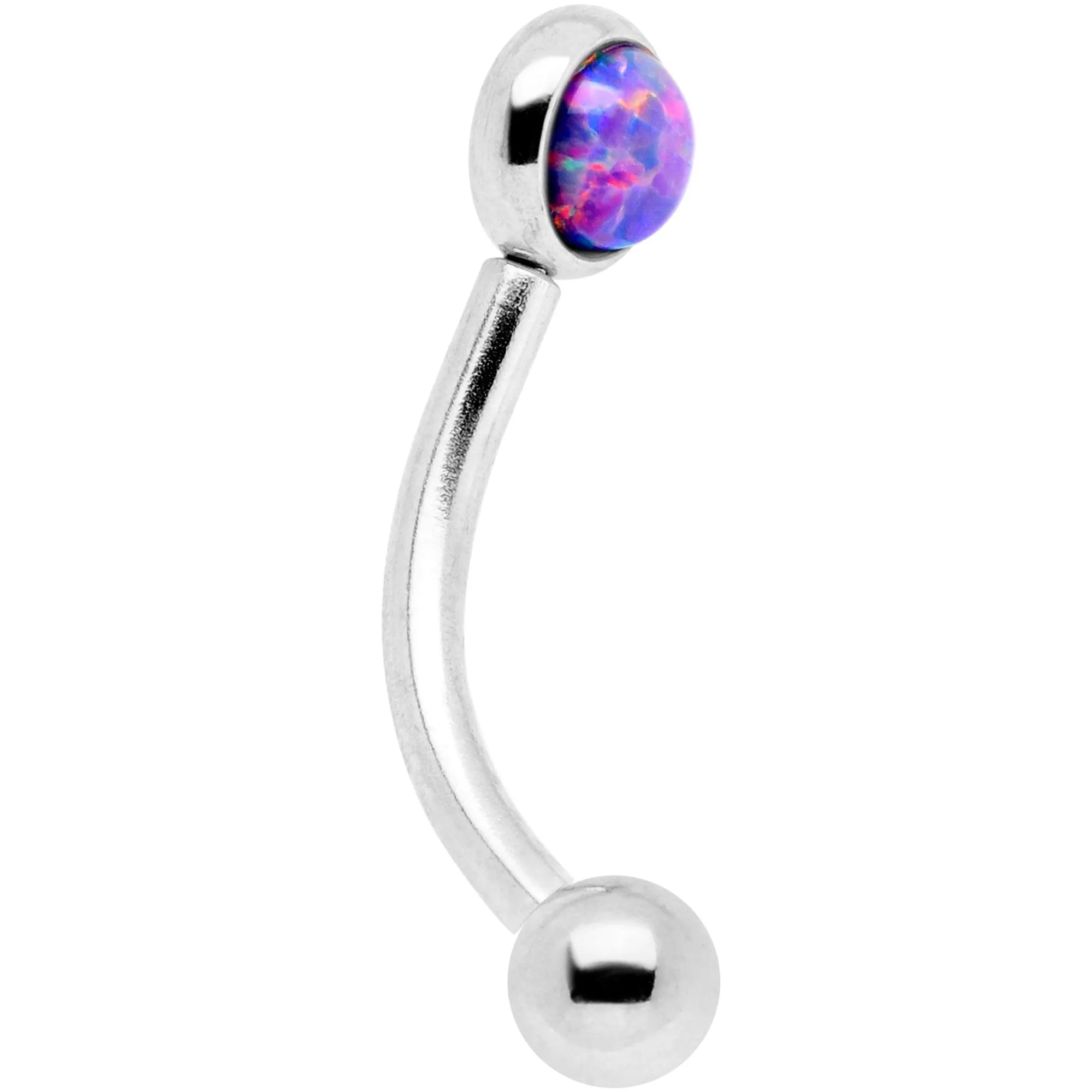 16 Gauge 5/16 Purple Synthetic Opal Flat Set Curved Eyebrow Rook Piercing