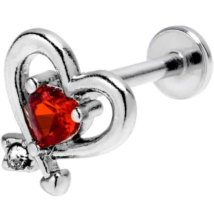 16 Gauge 5/16 Red CZ Gem Internally Threaded Wrapped Heart Labret