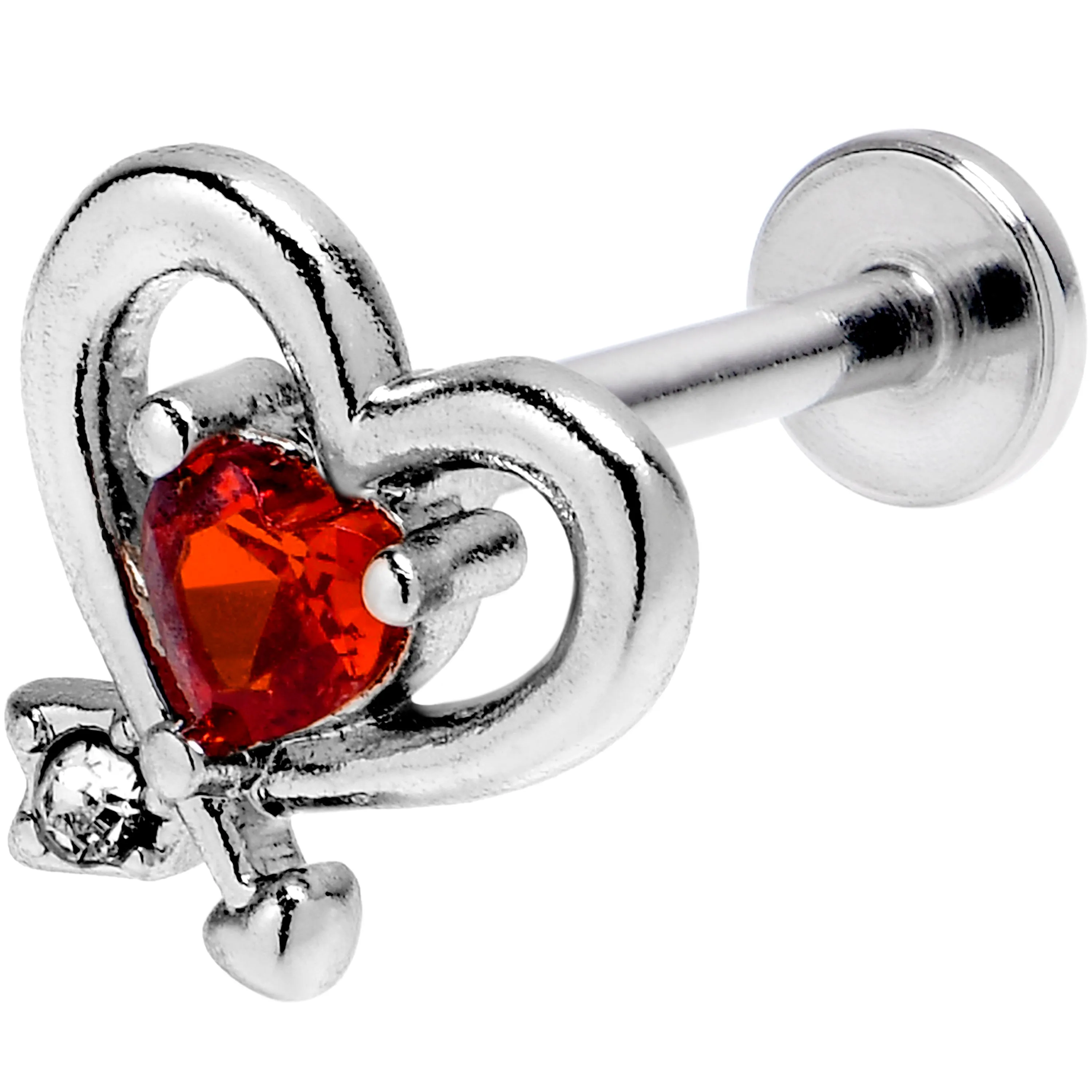 16 Gauge 5/16 Red CZ Gem Internally Threaded Wrapped Heart Labret