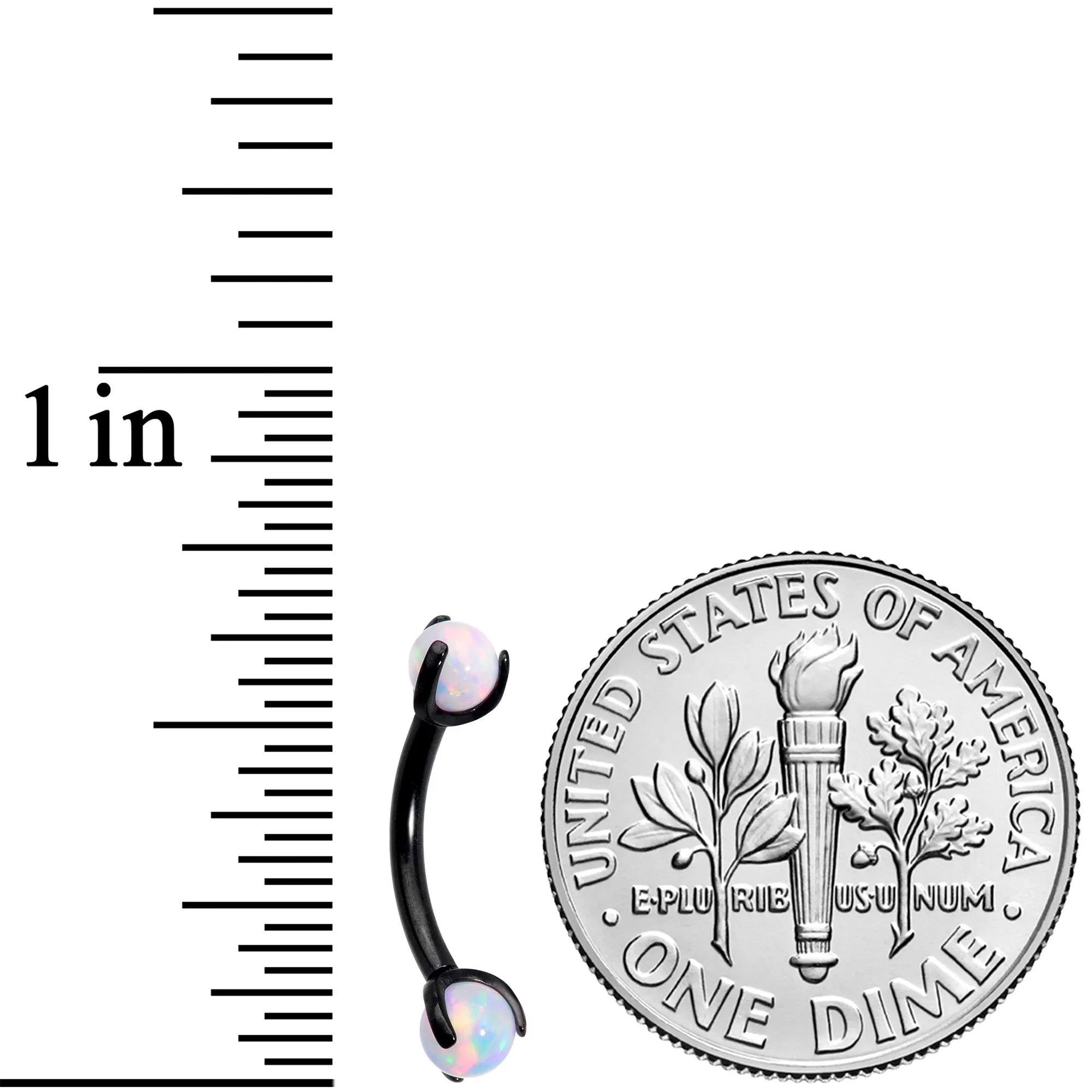 16 Gauge 5/16 White Synthetic Opal Black Internal Thread Eyebrow Ring