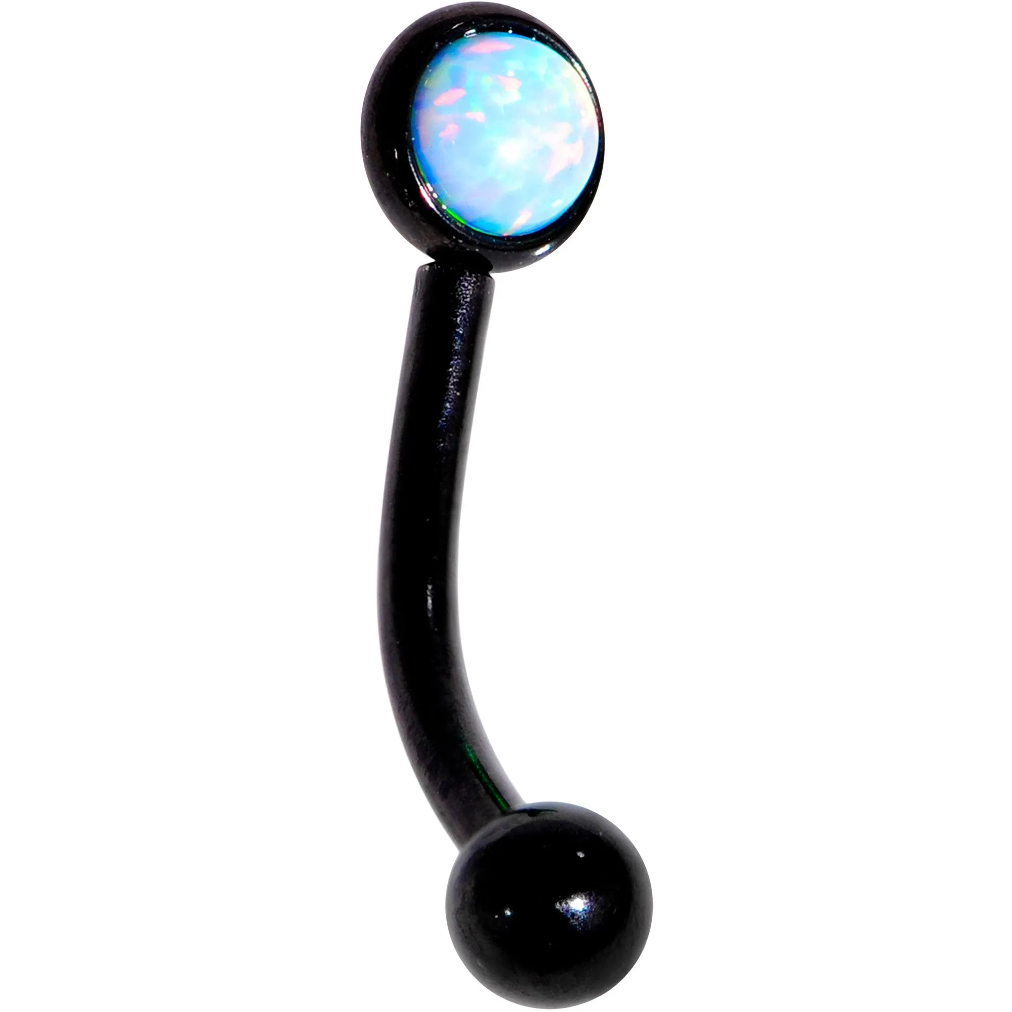 16 Gauge 5/16 White Synthetic Opal Flat Set Black IP Curved Eyebrow Rook Piercing