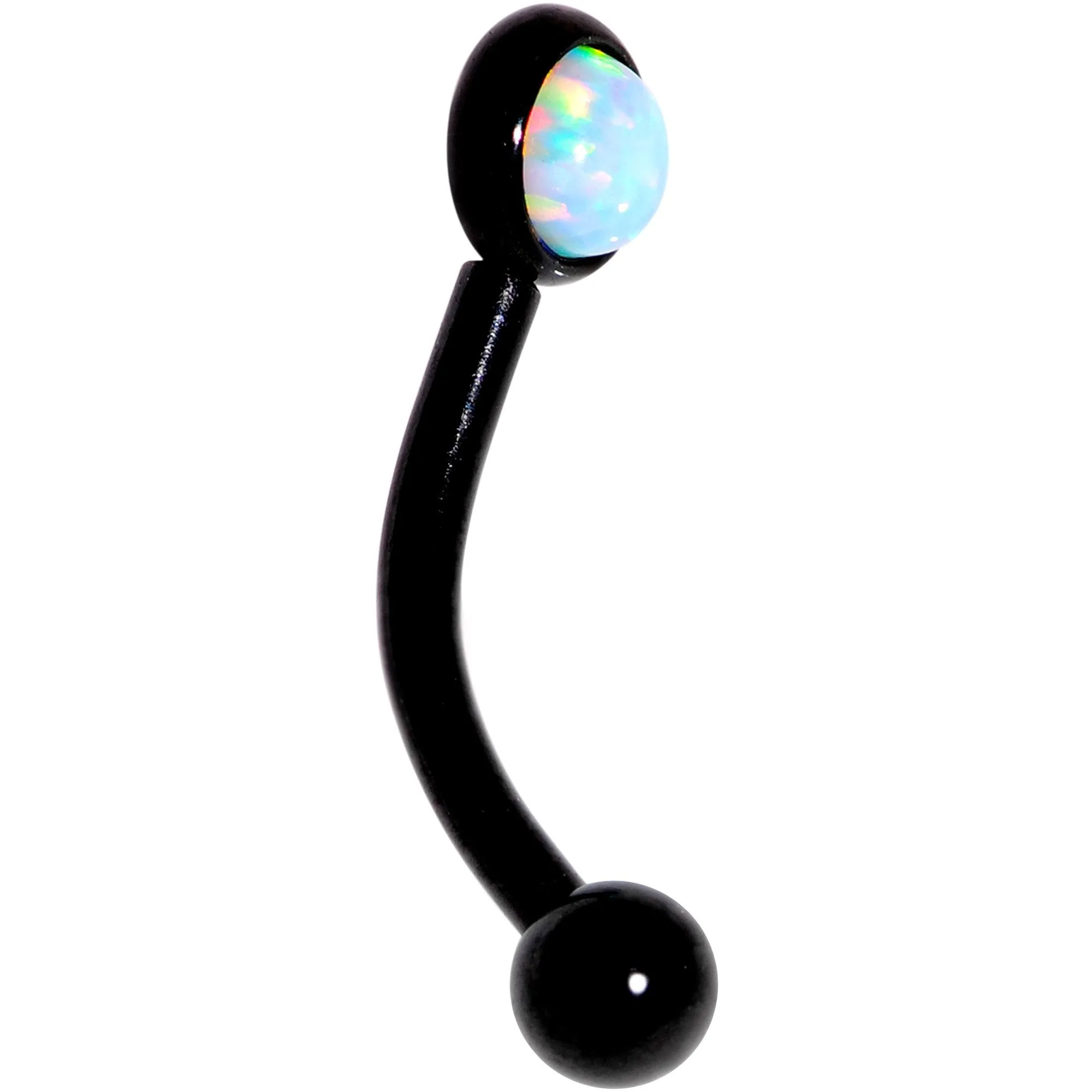 16 Gauge 5/16 White Synthetic Opal Flat Set Black IP Curved Eyebrow Rook Piercing