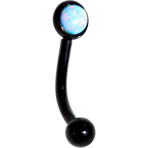 16 Gauge 5/16 White Synthetic Opal Flat Set Black IP Curved Eyebrow Rook Piercing