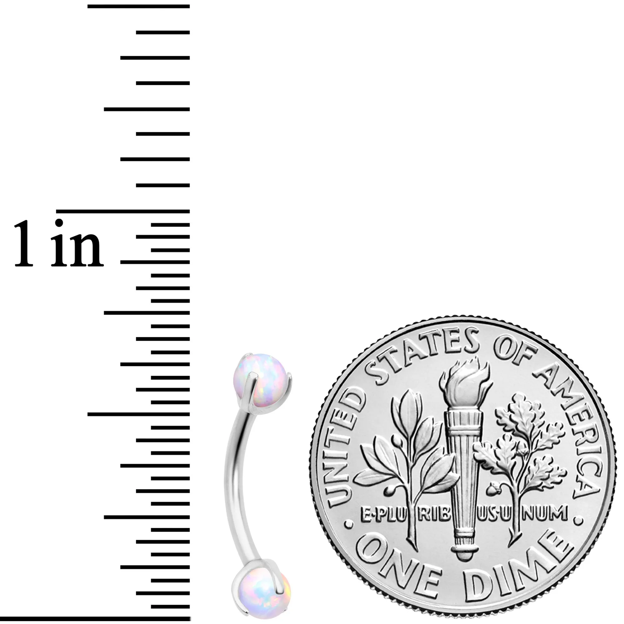 16 Gauge 5/16 White Synthetic Opal Internally Threaded Eyebrow Ring