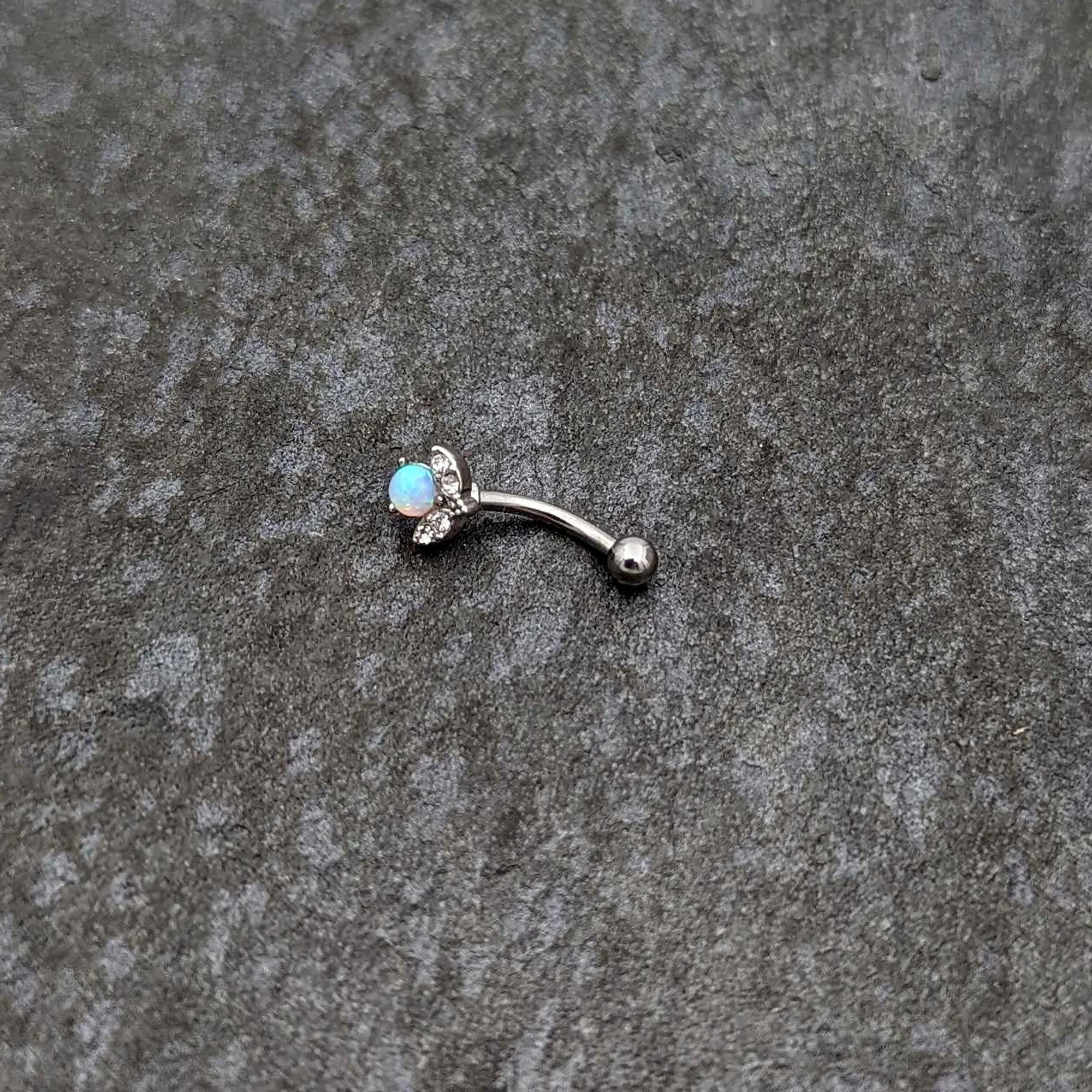 16 Gauge 5/16 White Synthetic Opal Style Flower Curved Eyebrow Ring