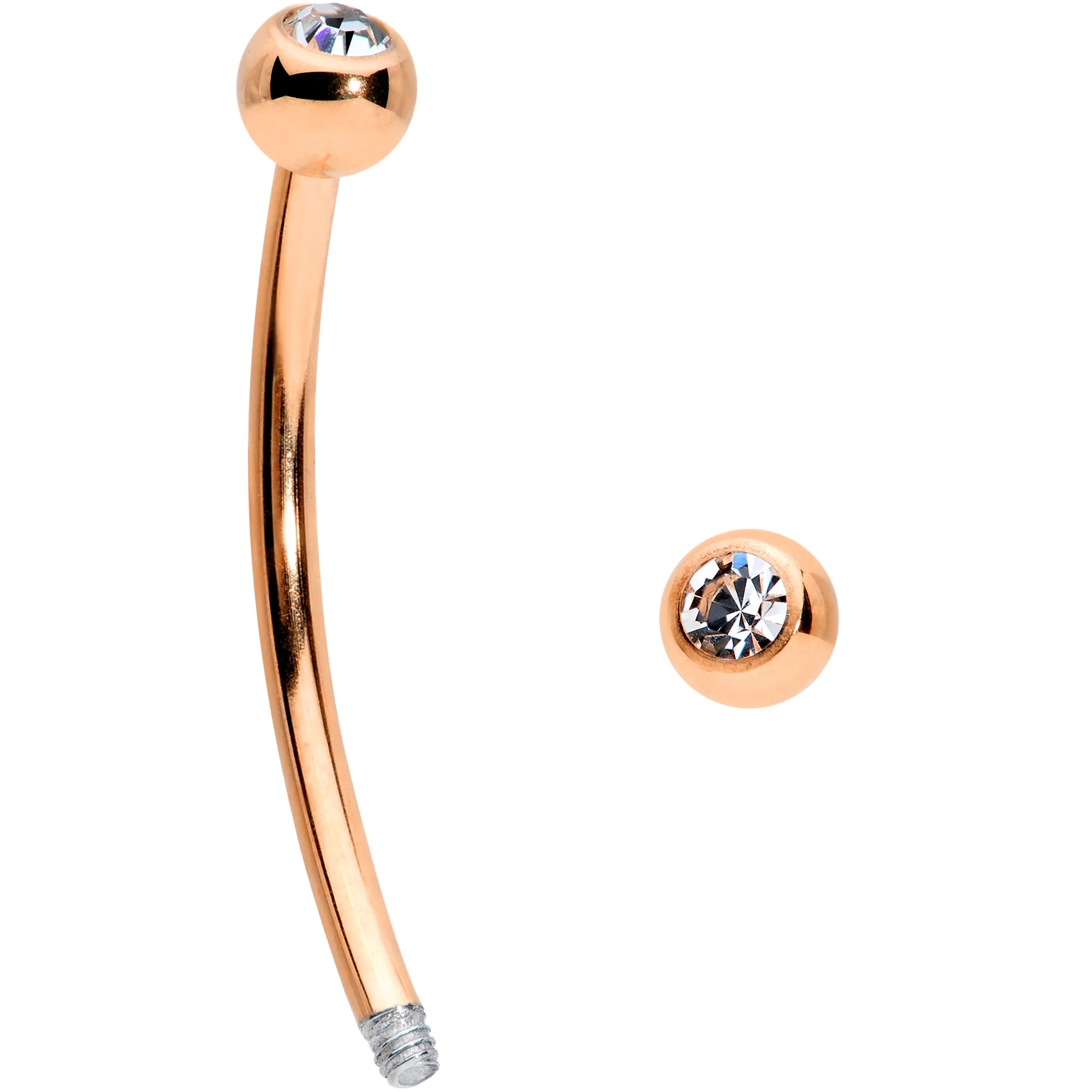16 Gauge 9/16 Clear Gem Ball End Rose Gold Tone Curved Barbell