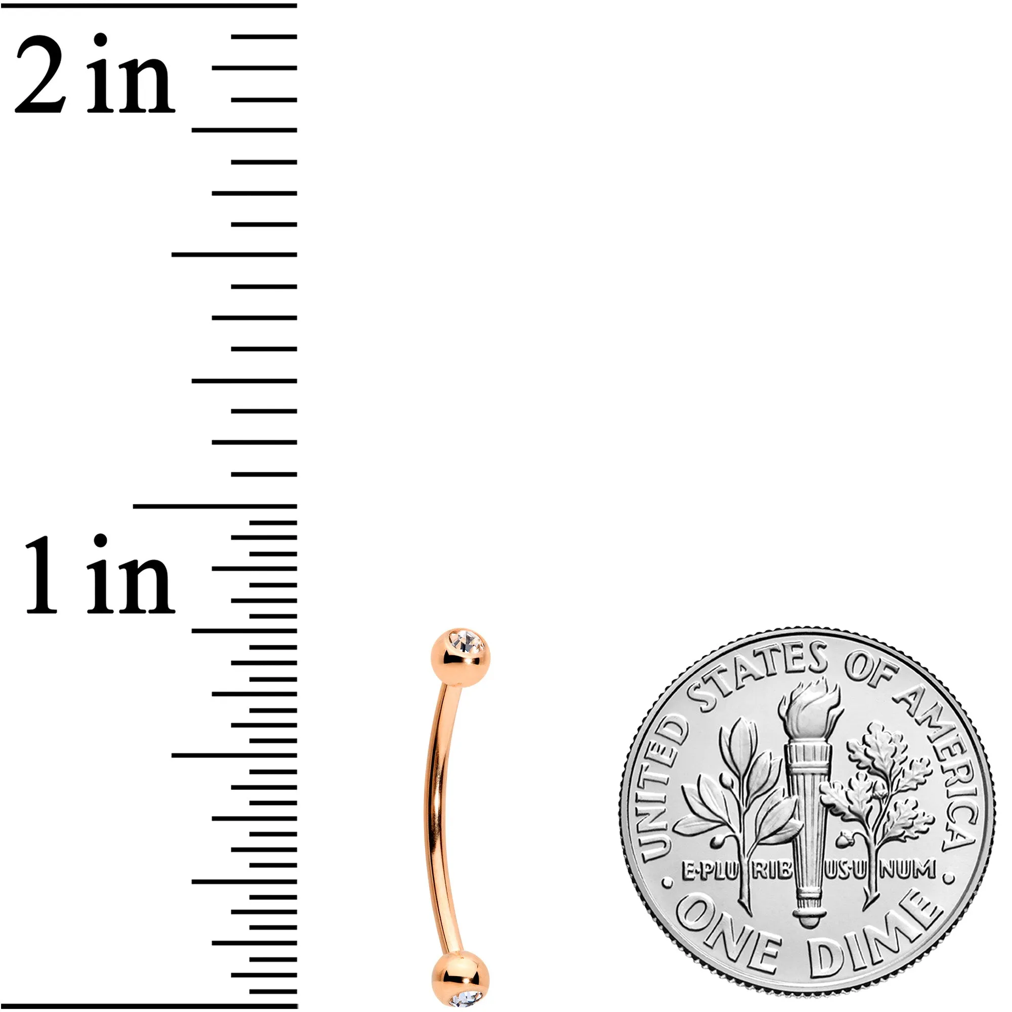 16 Gauge 9/16 Clear Gem Ball End Rose Gold Tone Curved Barbell