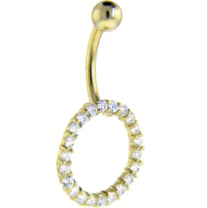 16 Gauge Solid 14kt Yellow Gold Clear CZ Gem Gather Round Belly Ring