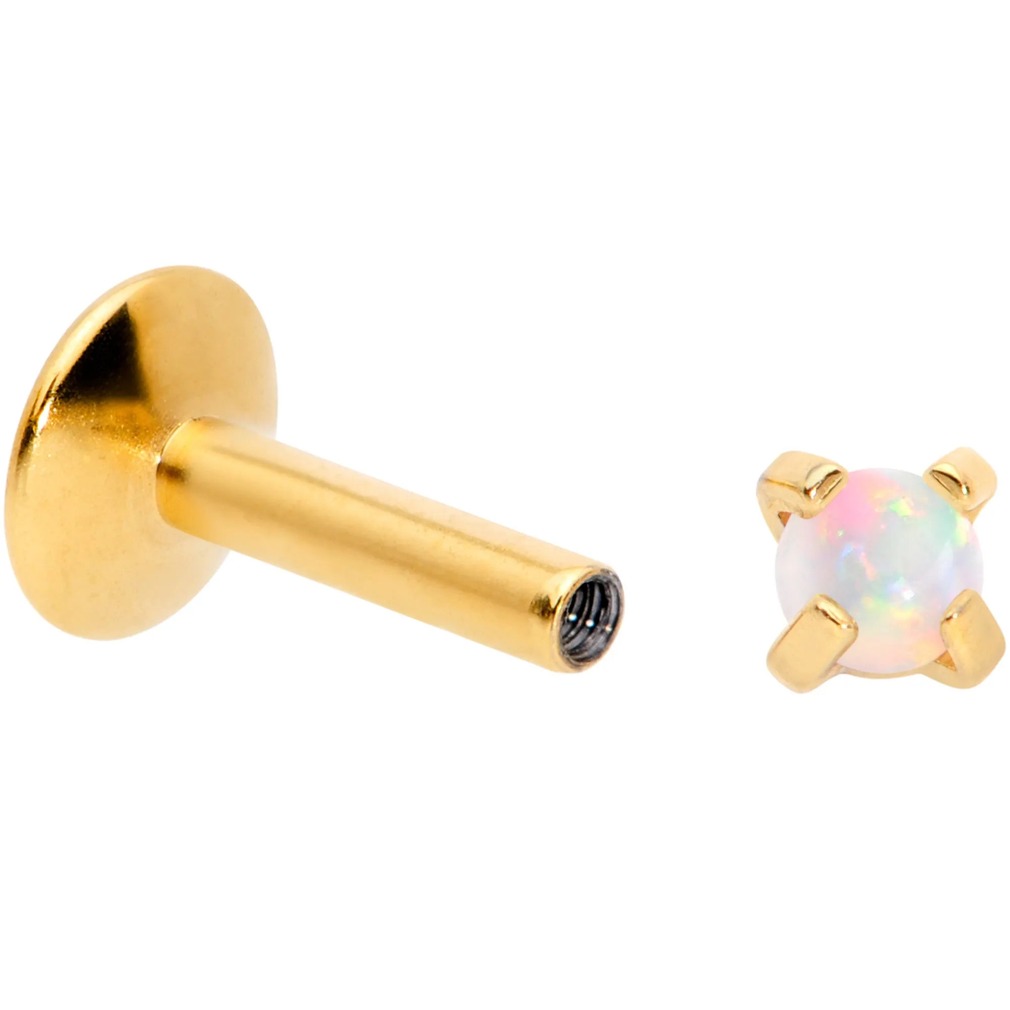 16G 1/4 2mm Syn Opal Gold G23 Titanium Internal Thread Labret