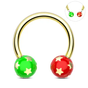 16G Internally Threaded Christmas Baubles Star Pattern Horseshoe Septum Ring