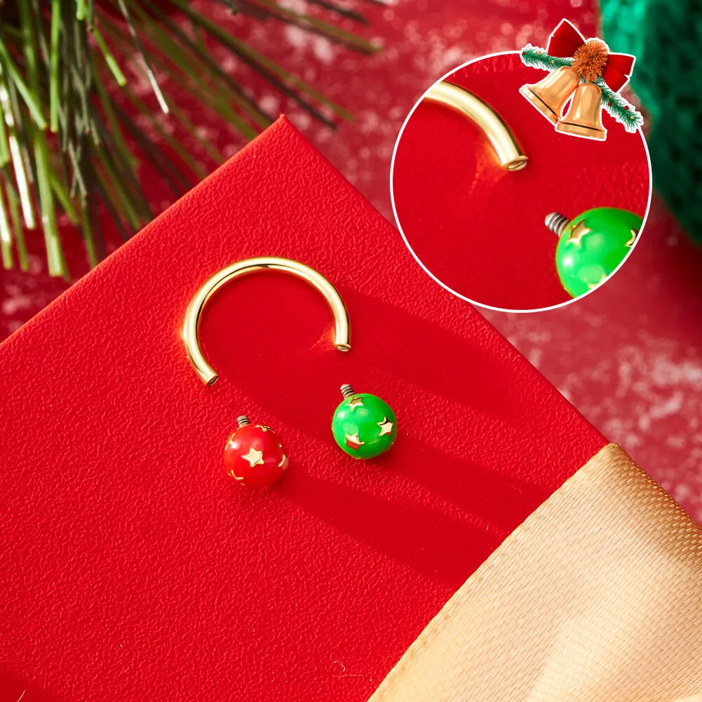 16G Internally Threaded Christmas Baubles Star Pattern Horseshoe Septum Ring