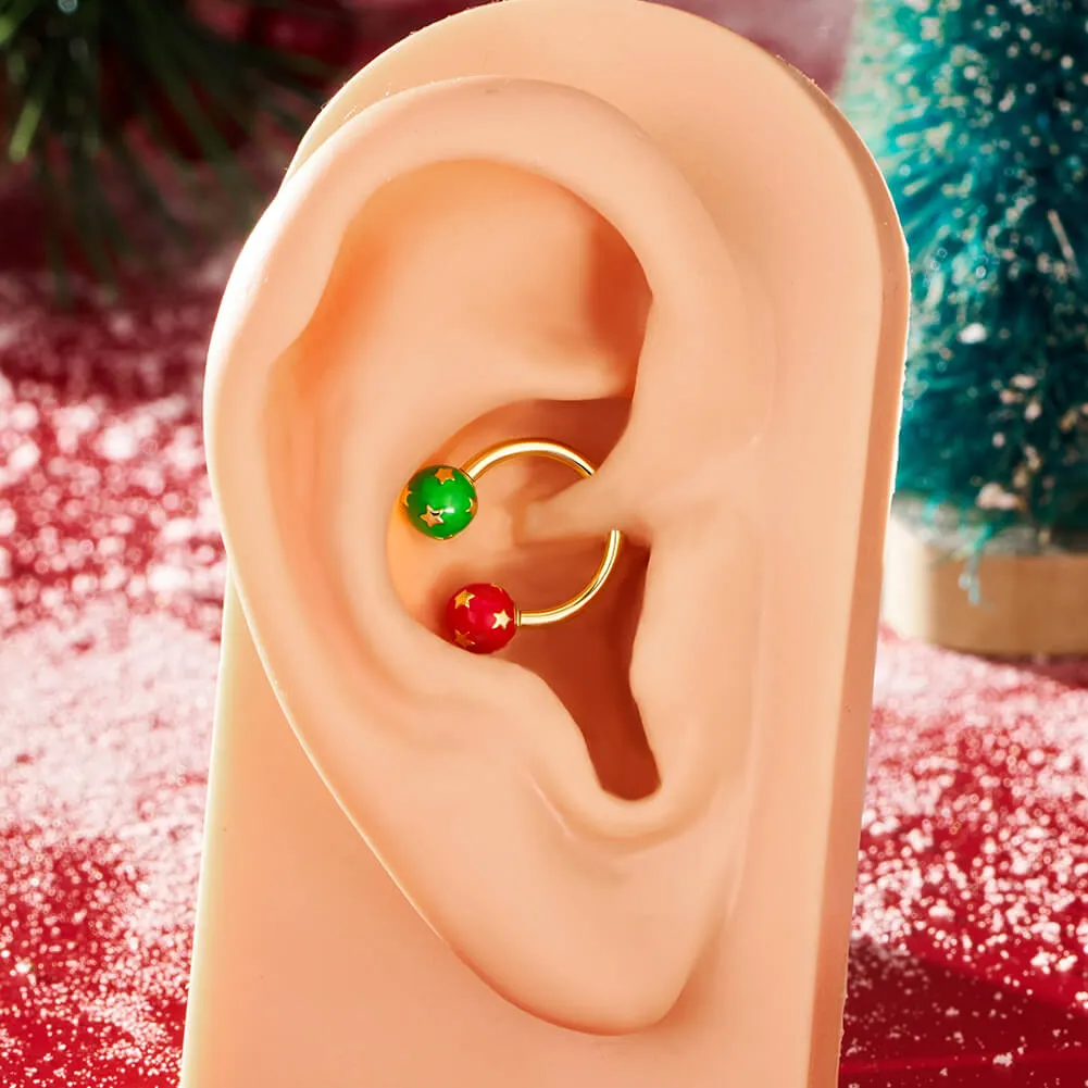 16G Internally Threaded Christmas Baubles Star Pattern Horseshoe Septum Ring