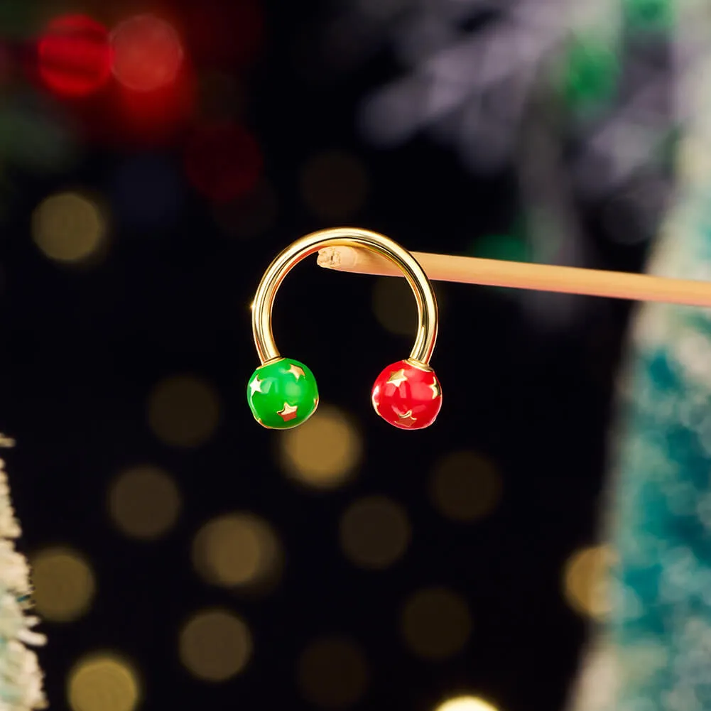 16G Internally Threaded Christmas Baubles Star Pattern Horseshoe Septum Ring