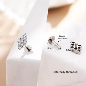 16G Titanium Internally Threaded Cluster CZ Flat Back Cartilage Earring