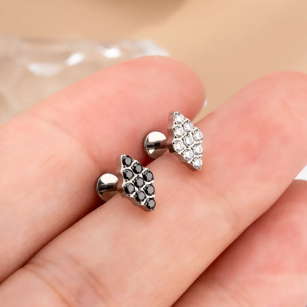 16G Titanium Internally Threaded Cluster CZ Flat Back Cartilage Earring