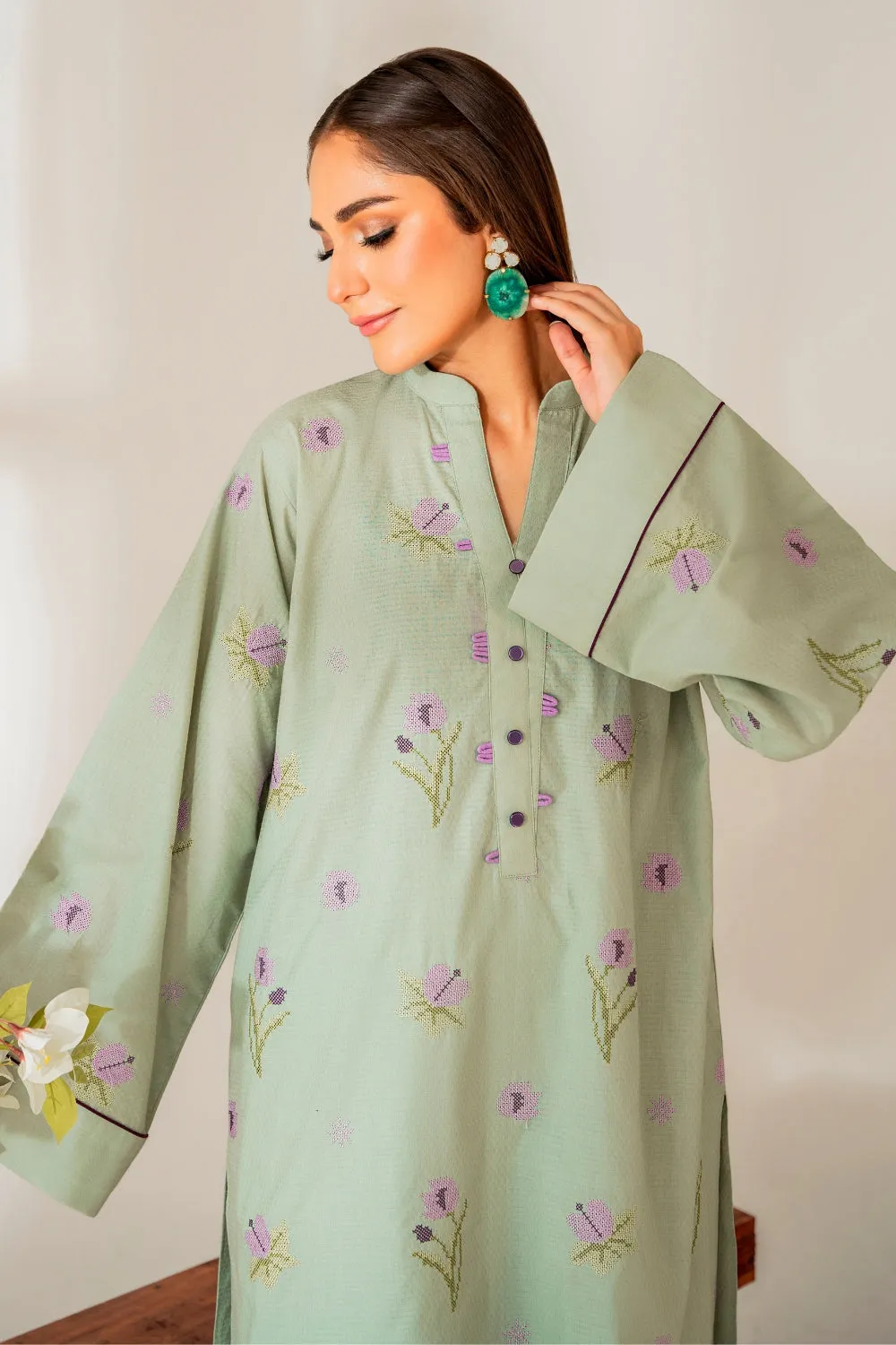 2PC Stitched | Embroidered Cotton Shirt   Trouser