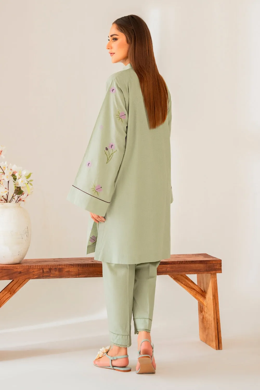 2PC Stitched | Embroidered Cotton Shirt   Trouser
